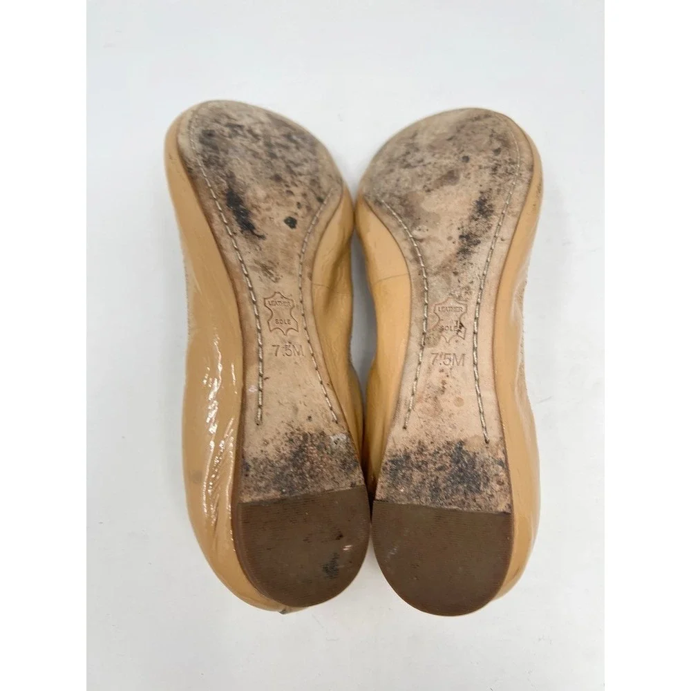 Tory Burch Caroline Patent Leather Ballet Flats Natural Logo Medallion Size 7.5‎